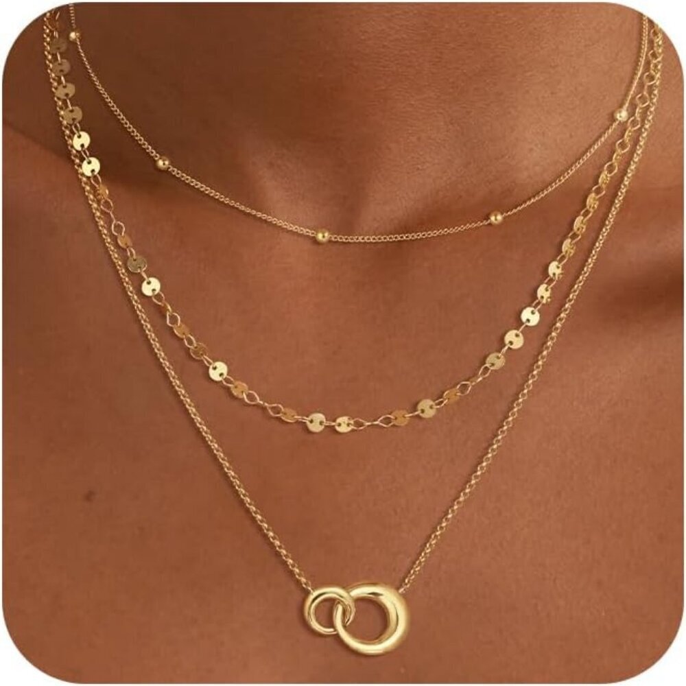 Women's Gold 3Pcs Dainty Herringbone Choker Set Chain Layering Necklaces